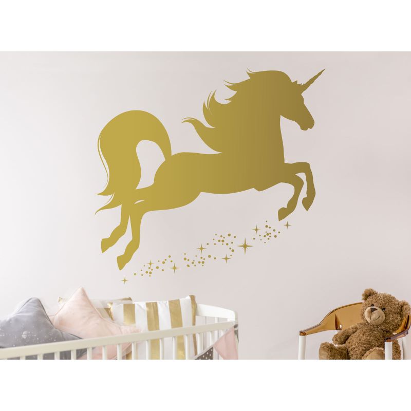 Springendes Einhorn mit Glitzer Sternenstaub - Wandtattoo